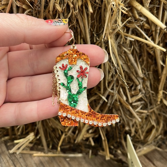 Glitter Cactus Boot Earrings - Picture 9 of 15